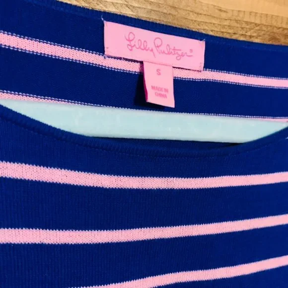 LILLY PULITZER Elba Oversized Poncho Pullover Sweater Blue/Pink Stripe Tasseled - Picture 5 of 6